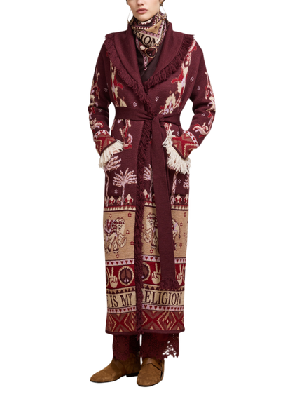 Hayley Menzies Nandita Pure Merino Wool Coat, Burgundy/Multi, Burgundy/Multi