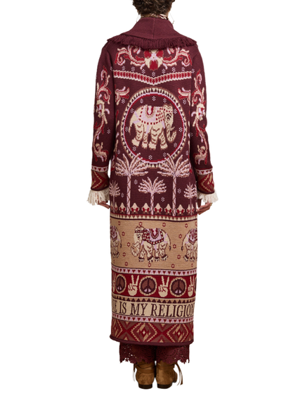 Hayley Menzies Nandita Pure Merino Wool Coat, Burgundy/Multi - view 2, Burgundy/Multi