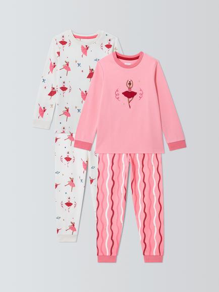 John Lewis Kids' Ballerina Pyjamas, Pack of 2, Pink, Pink