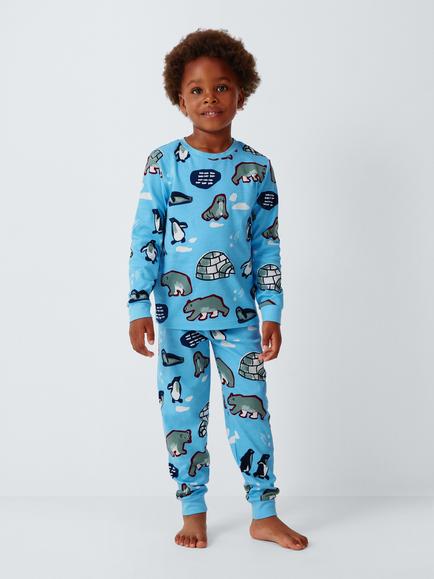 John Lewis Kids' Arctic Animals Pyjamas, Blue - view 2, Blue