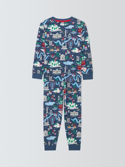 John Lewis Kids' Festive London Pyjamas, Blue, Blue
