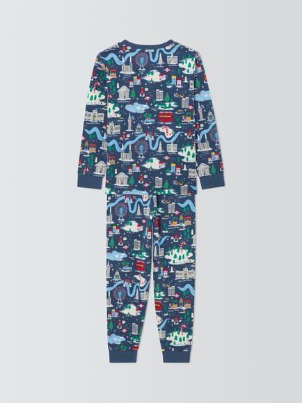 John Lewis Kids' Festive London Pyjamas, Blue - view 2, Blue
