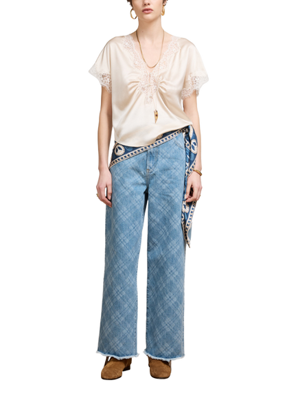 Hayley Menzies Viv High Rise Wide Leg Cropped Jeans, Blue, Blue
