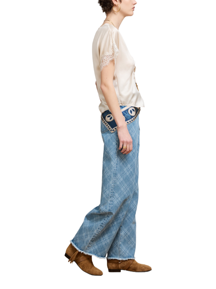 Hayley Menzies Viv High Rise Wide Leg Cropped Jeans, Blue - view 2, Blue