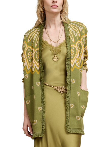 Hayley Menzies Dalton Jacquard Cardigan, Green/Multi, Green Multi