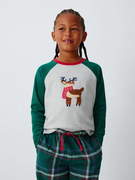 John Lewis Kids' Reindeer Pyjamas, Green, Green