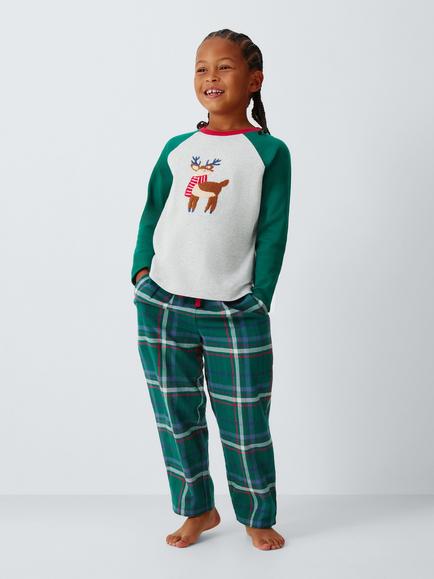 John Lewis Kids' Reindeer Pyjamas, Green - view 2, Green