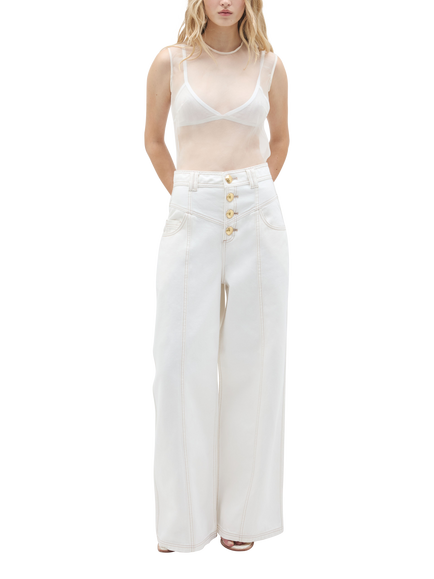 Aje Liliana High Rise Wide Leg Jeans, White, White