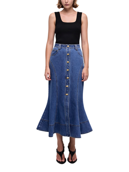 Aje Loxley Button Front Denim Skirt, Blue, Blue