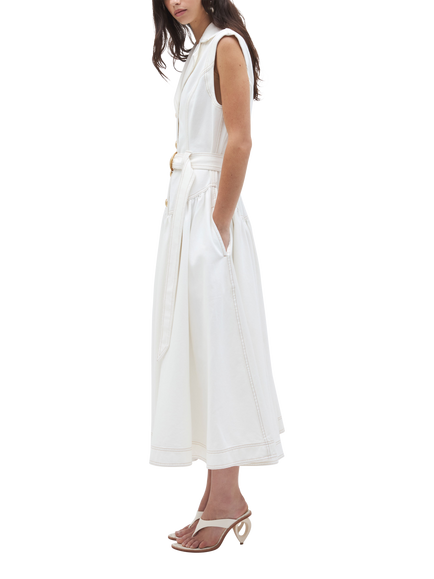 Aje Liliana Belted Denim Dress, White - view 2, White