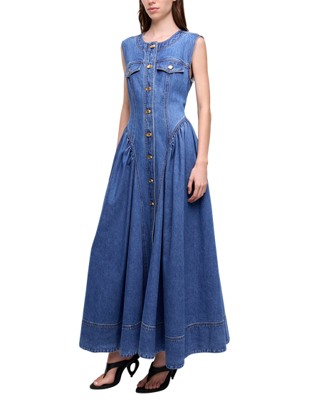 Aje Loxley Sleeveless Denim Shirt Dress, Blue, Blue