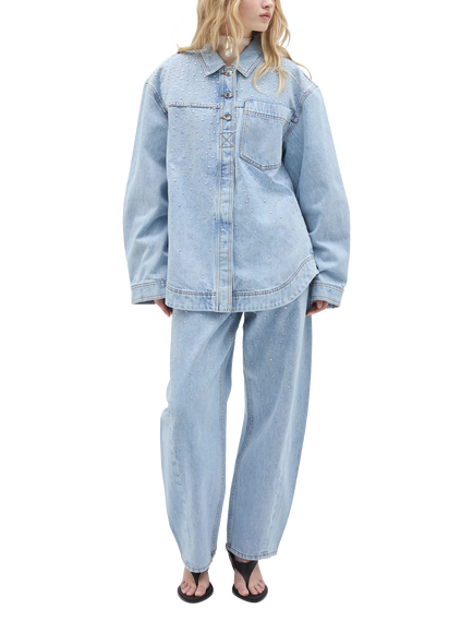 Aje Lucina Stud Denim Shirt, Light Wash - view 2, Light Wash
