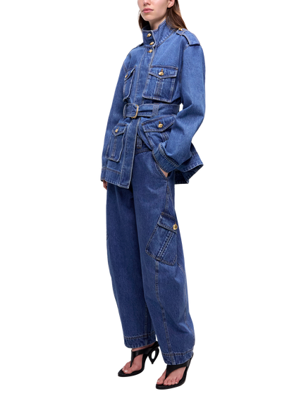 Aje Loxley Denim Trench Jacket, Blue, Blue