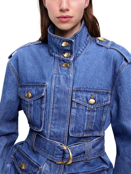 Aje Loxley Denim Trench Jacket, Blue - view 2, Blue