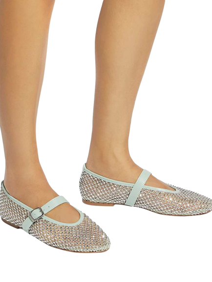 Dune Haislee Fabric Embellished Mary Jane Ballerina Pumps - view 2, Green
