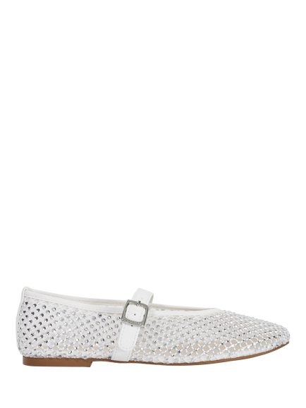 Dune Haislee Fabric Embellished Mary Jane Ballerina Pumps, White