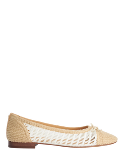 Dune London Hopsy Raffia Crochet Bow Detail Ballerina Pumps, Beige/White, Beige/White