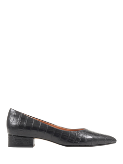 Jones Bootmaker Sunstone Leather Court Shoes, Black Croc, Black Croc