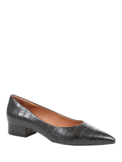 Jones Bootmaker Sunstone Leather Court Shoes, Black Croc - view 2, Black Croc