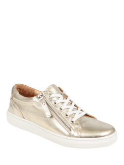 Jones Bootmaker Padova 2 Leather Lace-Up Trainers, Gold - view 2, Gold