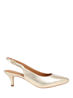 Jones Bootmaker Zaria Leather Kitten Heel Slingback Court Shoes, Gold, Gold