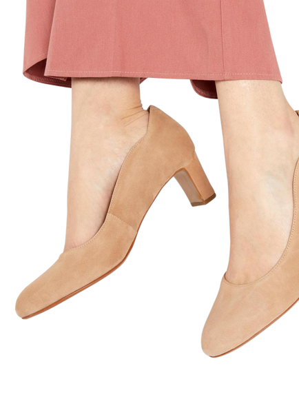 Jones Bootmaker Zoey Leather Scallop Heeled Courts - view 2, Beige