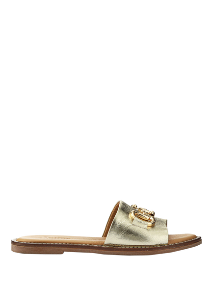 Jones Bootmaker Emillina Leather Buckle Mule Sandals, Gold, Gold