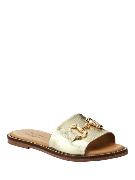 Jones Bootmaker Emillina Leather Buckle Mule Sandals, Gold - view 2, Gold