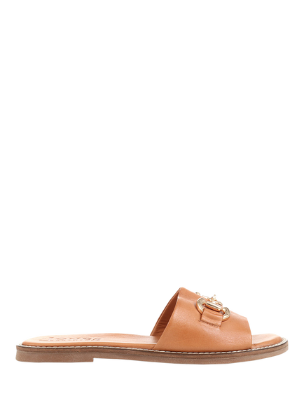 Jones Bootmaker Emillina Leather Buckle Mule Sandals, Tan