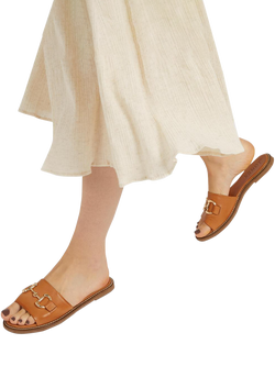 Jones Bootmaker Emillina Leather Buckle Mule Sandals - view 2, Tan