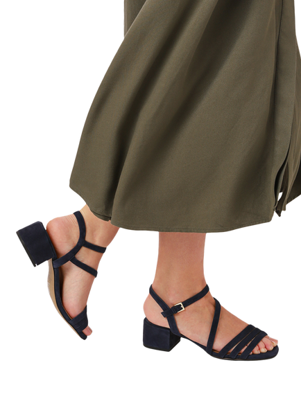 Jones Bootmaker Ginette Wide-Fit Suede Sandals, Navy - view 2, Navy