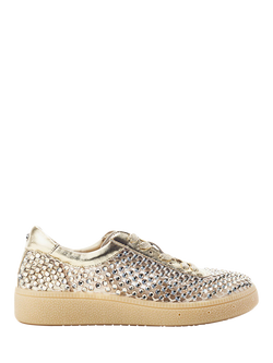 Moda in Pelle Alessio Embellished Lace Up Trainers, Gold, Gold