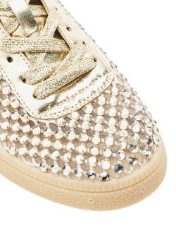 Moda in Pelle Alessio Embellished Lace Up Trainers, Gold - view 2, Gold