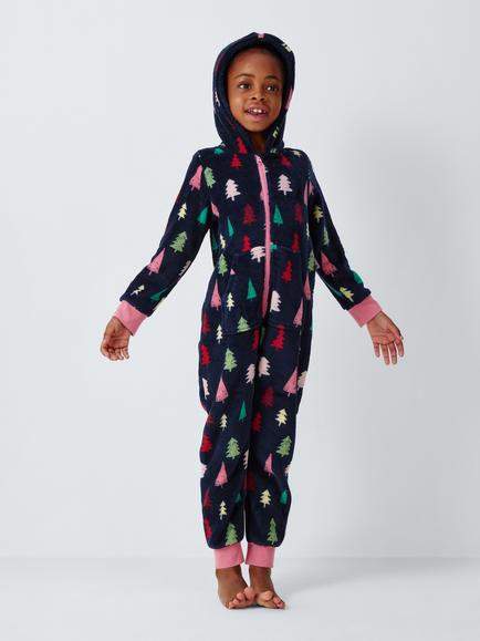 John Lewis Kids' Christmas Tree Onesie, Blue - view 2, Blue