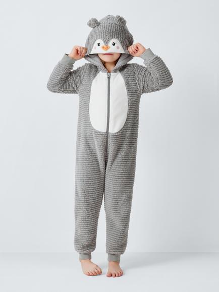 John Lewis Kids' Penguin Onesie, Grey, Grey