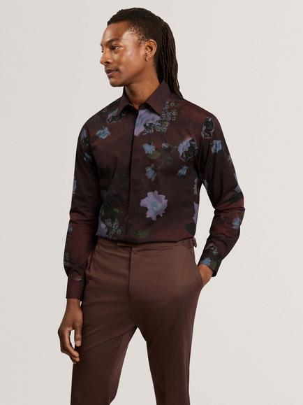 Ted Baker Floral Print Shirt, Maroon, Maroon