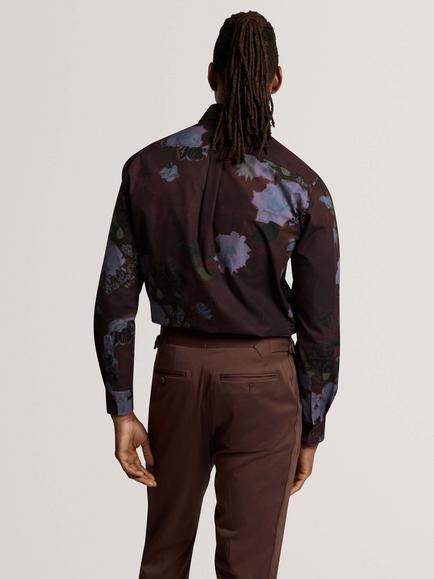 Ted Baker Floral Print Shirt, Maroon - view 2, Maroon