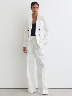 Reiss Beatrix Double Breasted Blazer, White/Navy, White/Navy