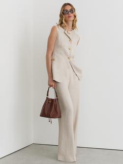 Reiss Nolah Linen-Blend Textured Long-Line Waistcoat, Neutral, Neutral