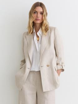 Reiss Nolah Linen-Blend Textured Double-Breasted Blazer, Neutral, Neutral