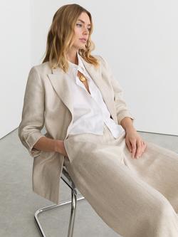 Reiss Nolah Linen-Blend Textured Double-Breasted Blazer, Neutral - view 2, Neutral