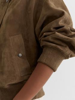 Reiss Petite Suede Bomber Jacket, Khaki Green - view 2, Khaki Green