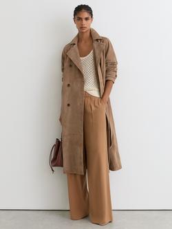 Reiss Suede Longline Trench Coat, Neutral, Neutral
