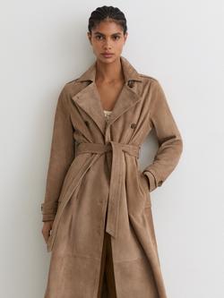 Reiss Suede Longline Trench Coat, Neutral - view 2, Neutral