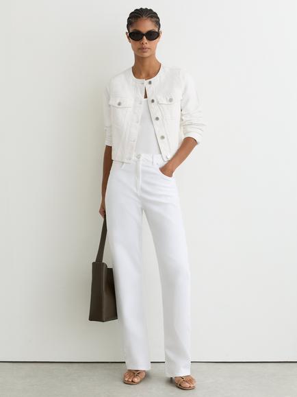Reiss Medora Collarless Cropped Jacket, White, White
