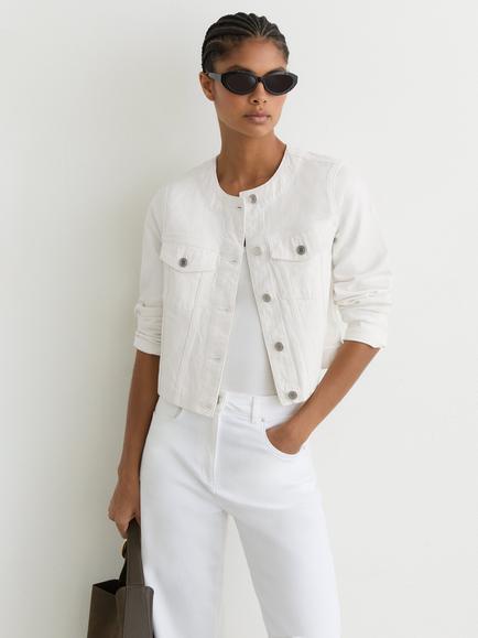 Reiss Medora Collarless Cropped Jacket, White - view 2, White