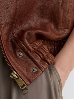 Reiss Petra Textured Leather Oversized Jacket, Chestnut Brown - view 2, Chestnut Brown