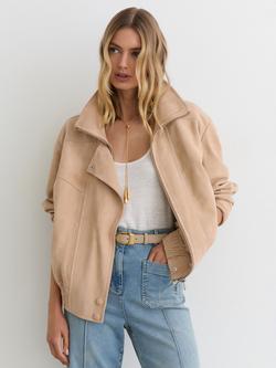 Reiss Petra Textured Leather Oversized Jacket, Neutral, Neutral