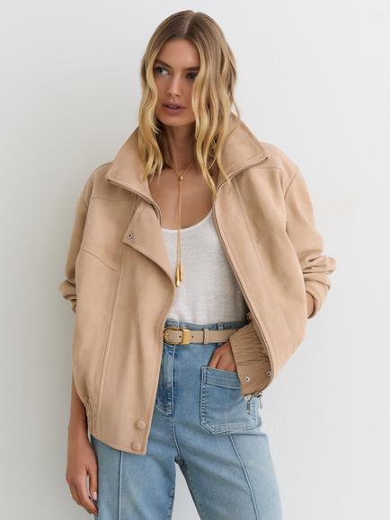 Reiss Petra Textured Leather Oversized Jacket, Neutral, Neutral