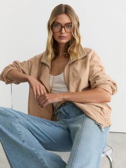 Reiss Petra Textured Leather Oversized Jacket, Neutral - view 2, Neutral